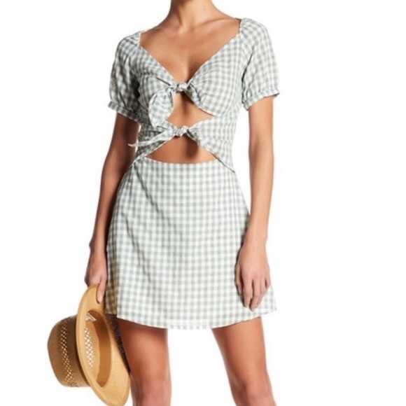 Green Gingham Cut Out Mini Dress Green Gingham Cut Out Mini Dress
